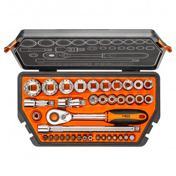 Набор 08-630 головок 12 граней с трещоткой 1/2, 38 предметов NEO-1