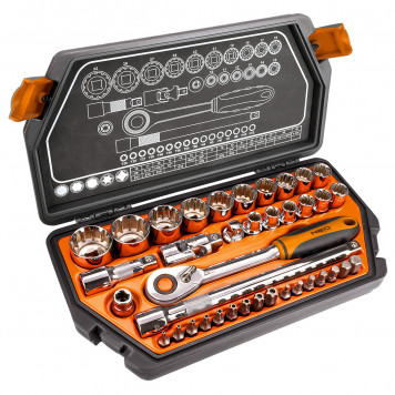 Набор 08-630 головок 12 граней с трещоткой 1/2, 38 предметов NEO Набор 08-630 головок 12 граней с трещоткой 1/2, 38 предметов NEO