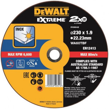 Круг отрезной DT43939-QZ по металлу EXT, 230x22,2x1,9 мм, тип 41 DEWALT Круг отрезной DT43939-QZ по металлу EXT, 230x22,2x1,9 мм, тип 41 DEWALT
