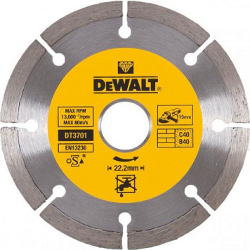 Диск DT3701-QZ алмазный сегментный универсальный 115х22,2, h=7 мм DEWALT Диск DT3701-QZ алмазный сегментный универсальный 115х22,2, h=7 мм DEWALT