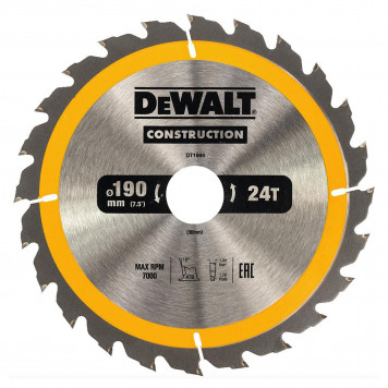 Диск DT1944-QZ пильный CONSTRUCT 190х30 мм, 24 зуба, ATB +16° DEWALT Диск DT1944-QZ пильный CONSTRUCT 190х30 мм, 24 зуба, ATB +16° DEWALT