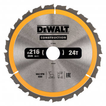 Диск DT1952-QZ пильный CONSTRUCT 216х30 мм, 24 зуба, ATB -5° DEWALT