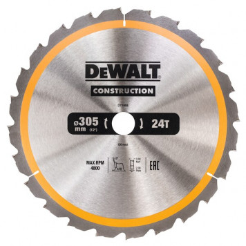 Диск DT1958-QZ пильный CONSTRUCT 305х30 мм, 24 зуба, ATB -5° DEWALT