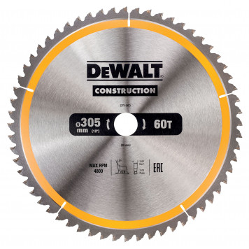 Диск DT1960-QZ пильный CONSTRUCT 305х30 мм, 60 зубьев, ATB -5° DEWALT