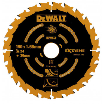 Диск DT10304-QZ пильный по дереву EXTREME 190х30 / 1,65х0,99 мм, 24 WZ +18° DEWALT