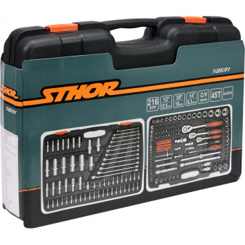 Набор 58691 насадок торцевых CRV с трещоткой 1/4", 1/2", 3/8" 216 предметов XXL STHOR-2