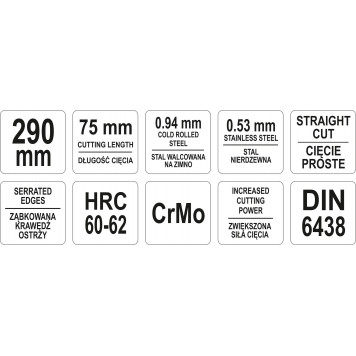 Ножницы YT-1922 по металлу прямые 290мм/CrMo длинные YATO-2