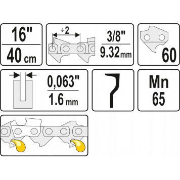 Цепь YT-84954 для бензопилы 3/8, 40 см, 1.3 мм, 57 звеньев YATO-2