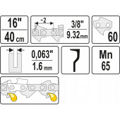 Цепь YT-84955 для бензопилы 3/8, 40 см, 1.6 мм, 60 звеньев YATO