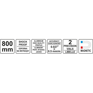 Уровень YT-30062 магнитный 80 см, 2 глазка YATO-3