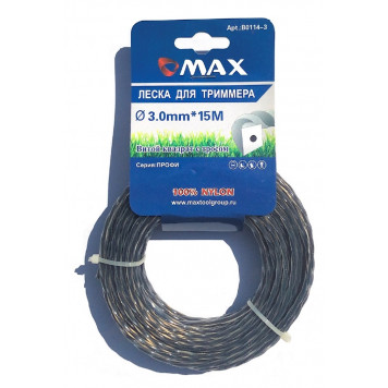 Леска B0114-3 для триммера 3,0 мм x 15 м, сечение трос витой квадрат DUO TWIST, MAX Леска B0114-3 для триммера 3,0 мм x 15 м, сечение трос витой квадрат DUO TWIST, MAX