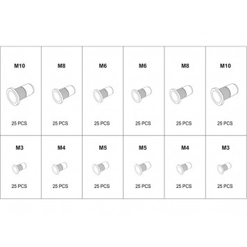 Заклепки YT-36480 резьбовые М3-М10, 300 шт. YATO-3