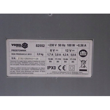 Зарядное 82552 устройство 6-12В/8А/116Ач VOREL-6