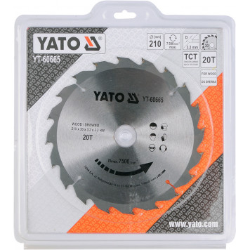 Диск YT-60665 с карбид вольфрамом 210х30 мм, 20 зубьев YATO-1