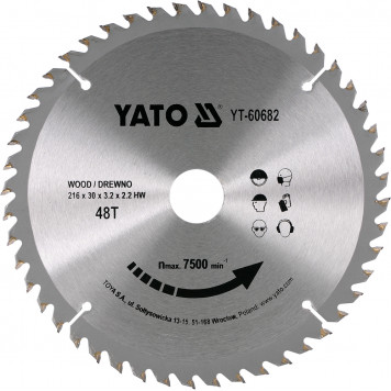 Диск YT-60682 с карбид вольфрамом 216х30 мм, 48 зубьев YATO Диск YT-60682 с карбид вольфрамом 216х30 мм, 48 зубьев YATO