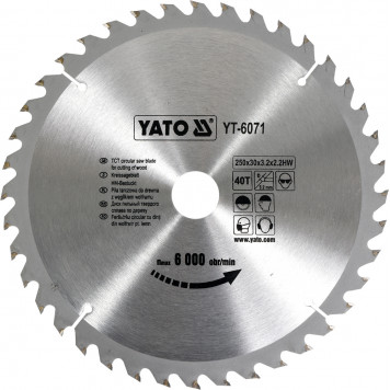 Диск YT-6071 с карбид вольфрамом 250х30 мм, 40 зубьев YATO