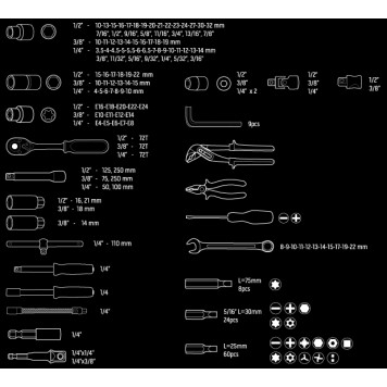 Набор 08-681 головок сменных 1/2", 3/8", 1/4" 233 шт. NEO-12