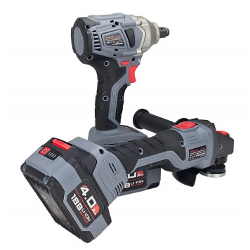 Набор аккумуляторных инструментов 18В E0092: гайковёрт ударный + УШМ 2х4,0 A/h ProfiPower-1