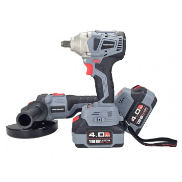 Набор аккумуляторных инструментов 18В E0092: гайковёрт ударный + УШМ 2х4,0 A/h ProfiPower Набор аккумуляторных инструментов 18В E0092: гайковёрт ударный + УШМ 2х4,0 A/h ProfiPower