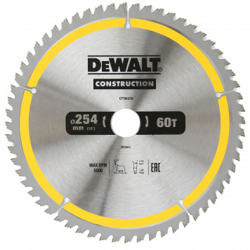 Диск DT90250-QZ пильный по дереву 254х30 мм, 60 зубьев, ATB +7° DEWALT