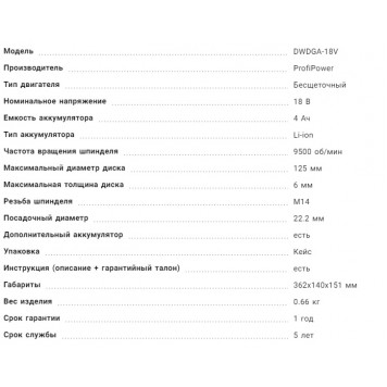 Угловая шлифмашина E0103 бесщеточная аккумуляторная 125 мм,18 В Li-ion 1х4,0 А/ч-15