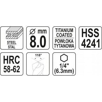 Сверло-метчик YT-44826 М8 HEX YATO-3