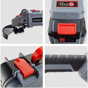 Угловая шлифмашинка E0080 бесщеточная 125 мм, 18 B Li-ion 2х4.0 А/ч-1