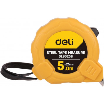 Рулетка DL9025B 5м х 25мм метрическая, корпус ударопрочный Deli