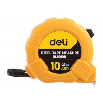 Рулетка DL9010B 10м х 25мм метрическая, корпус ударопрочный Deli
