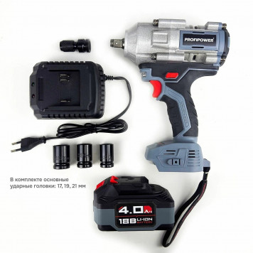 Гайковёрт аккумуляторный E0186 (T-900N) 18В 1х4.0 Ач, 1/2″, 900 Нм ProfiPower-1
