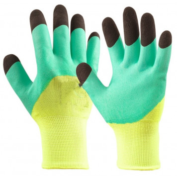 Перчатки нейлоновые салатовые (с черными пальцами)-1