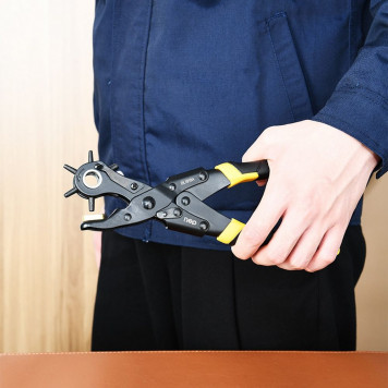 Дырокол DL1919A револьверный для кожи 6-в-1, двухрычажный, 225 мм Deli-2