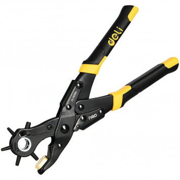 Дырокол DL1919A револьверный для кожи 6-в-1, двухрычажный, 225 мм Deli