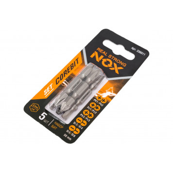 Набор бит 336011 COREBIT SET5 2X PH1-PH2, PZ1-PZ2, PH3-PZ3, Sl3-Sl4, Sl5-Sl6x50 мм, 5 шт карта NOX-1