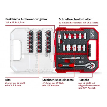 Набор 109022 бит и головок 37 предметов, Einhell-2