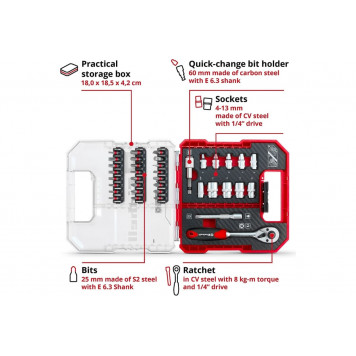 Набор 109022 бит и головок 37 предметов, Einhell-3