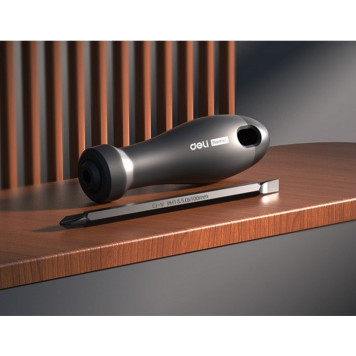 Отвёртка HT1055C 2-хсторонняя "Home Series Gray" SL5+PH1, длина жала 100мм, эксклюзивный дизай Deli-3