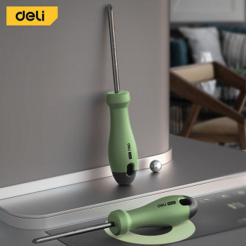 Отвёртка HT1206L крестовая "Home Series Green" PH2x150мм рукоятка из софттач пластика Deli-2