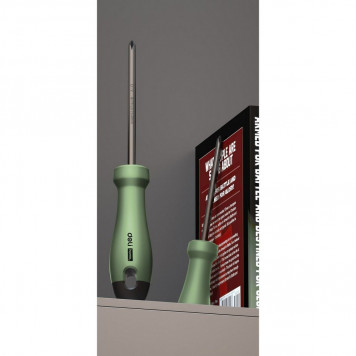 Отвёртка HT1206L крестовая "Home Series Green" PH2x150мм рукоятка из софттач пластика Deli-3