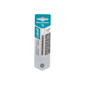 Сверло 668025 по металлу, ЦХ, 2,5х57мм, HSS-Co, Р6М5К5, 2шт/уп, RENNBOHR COBALT CARD