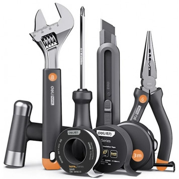 Набор HT0008C ручного инструмента "Home Series Gray" 8 предметов Deli