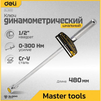 Ключ DL300 динамометрический 0-300Нм, 1/2" длина 480мм Deli-1