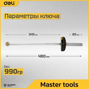 Ключ DL300 динамометрический 0-300Нм, 1/2" длина 480мм Deli-6