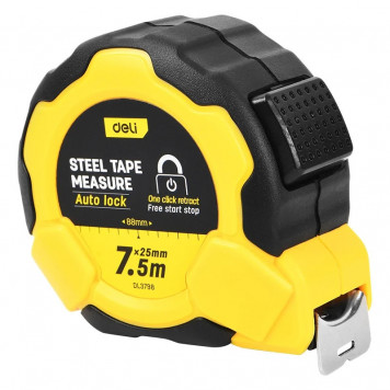 Рулетка DL3798 7,5мх25мм, Автостоп, ударопрочный корпус, метрическая Deli-5