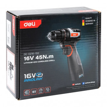 Шуруповёрт DE-DZ16-1D2, 2х2Ач+ЗУ, 16В, 45Нм, сумка, Deli "Red Line"-19
