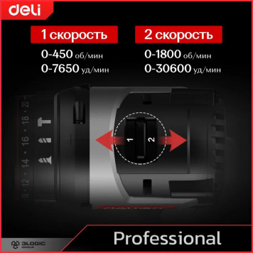Шуруповёрт DE-CZ16-1D2, 2х2Ач+ЗУ, 16В, 45Нм Deli-14
