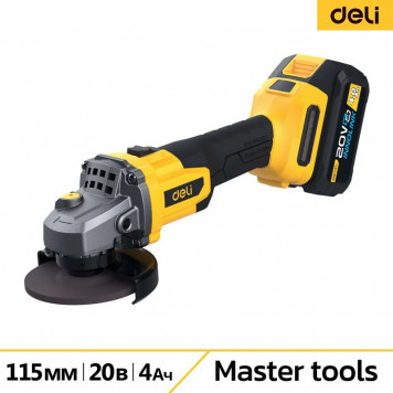 Угловая DC601 шлифмашина аккумуляторная 2АКБх4Ач + ЗУ, 20В, 115мм, 3500/6000/8500об/мин сумка Deli-1