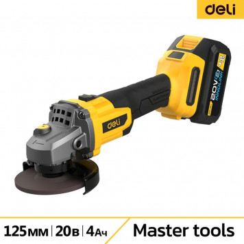 Угловая DC602 шлифмашина аккумуляторная 2АКБ*4Ач + ЗУ, 20В, 125мм, 3500/6000/8500об/мин сумка Deli-1