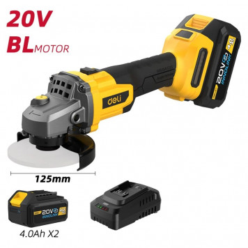 Угловая DC602 шлифмашина аккумуляторная 2АКБ*4Ач + ЗУ, 20В, 125мм, 3500/6000/8500об/мин сумка Deli-6