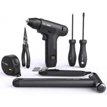 Набор HT0208 ручного инструмента + шуруповерт "Home Series Black" 8 предметов Deli-1